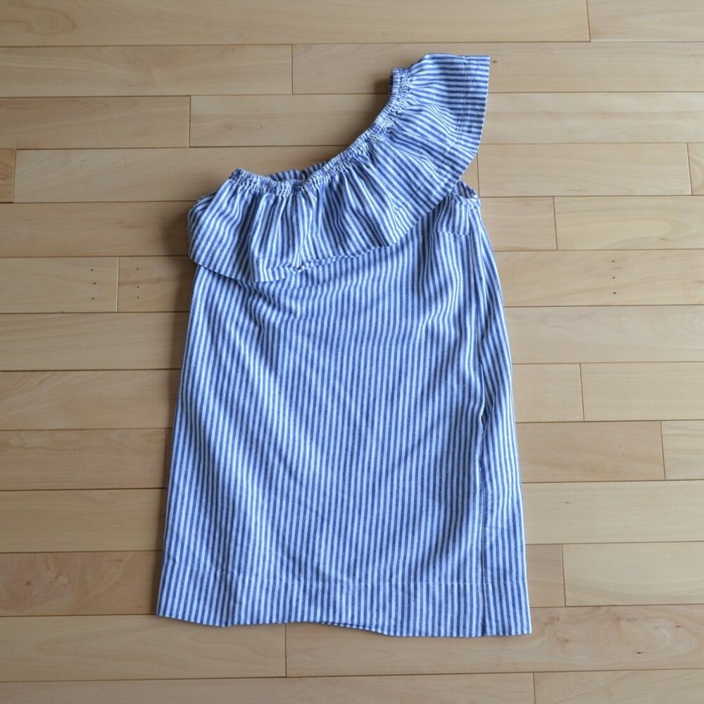 J Crew One Shoulder Striped Dress Blue White Size 0 - Picture 2 of 3